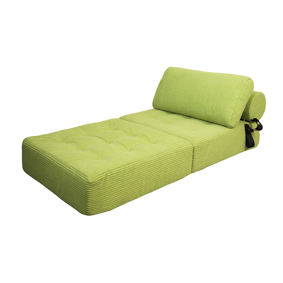 Green striped sofa with straps