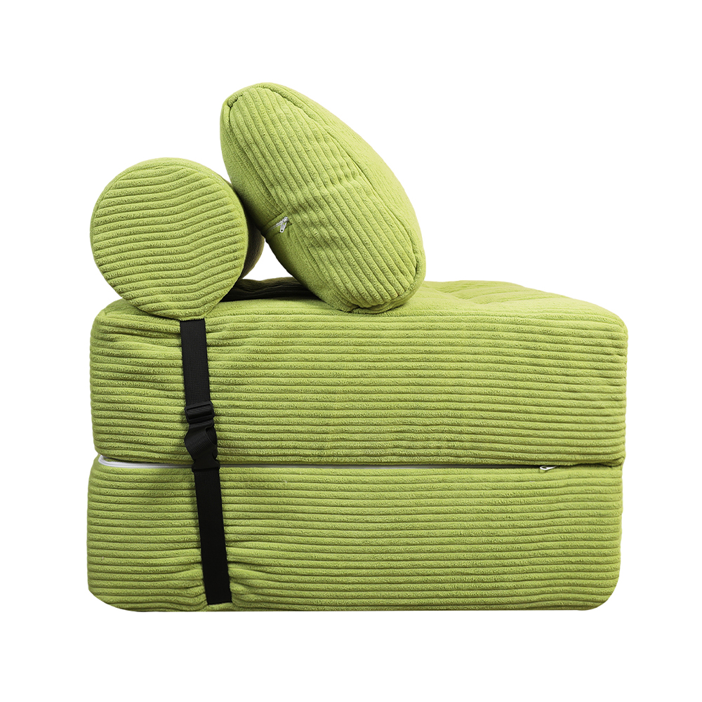 Green striped sofa with straps